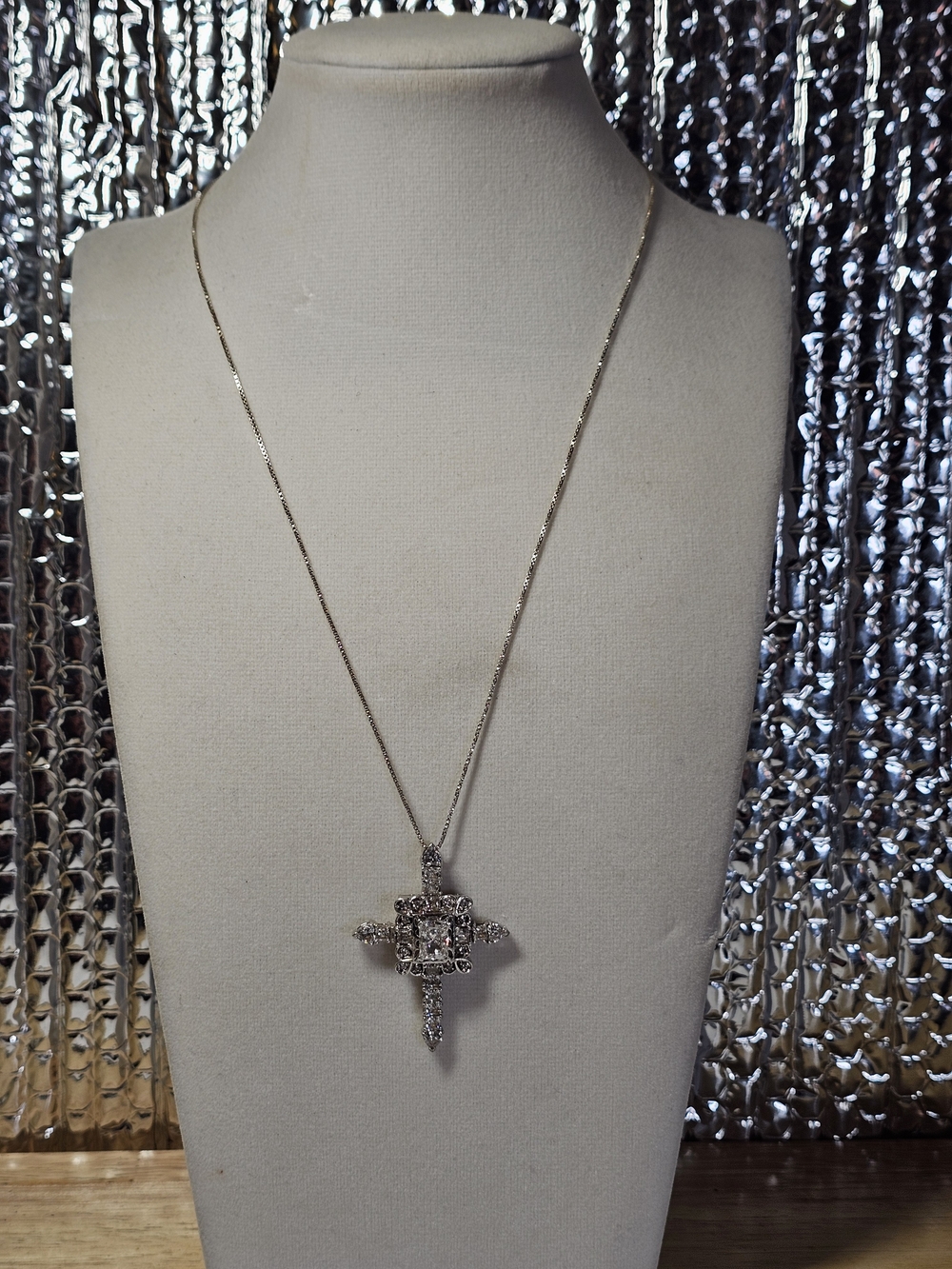 Sterling Silver 925 Crystal Cross Pendant Necklace - 18½" Length